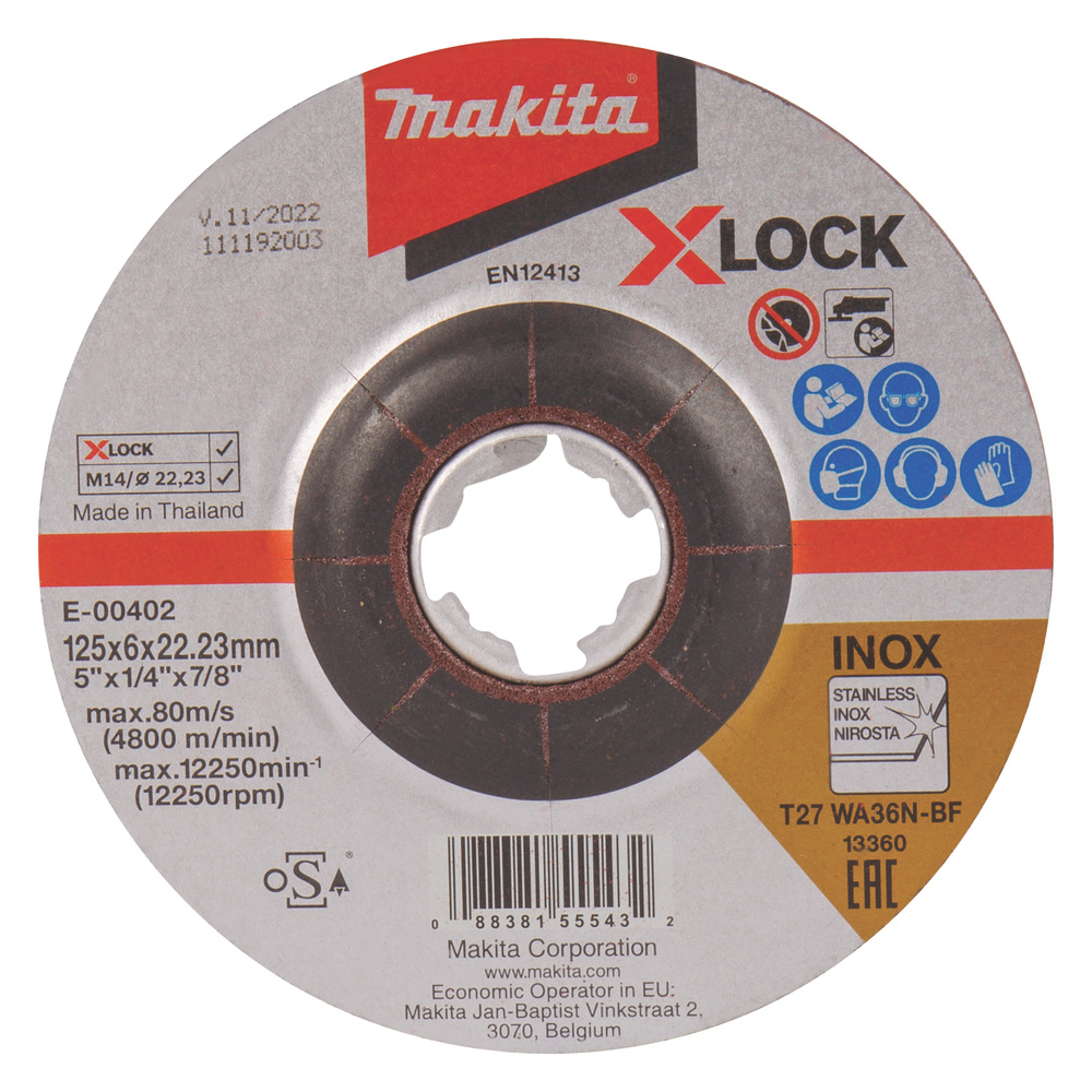 MAKITA E-00402 HIOMALAIKKA METALLI 125X6,0MM, RST (INOX), X-LOCK, WA36N MAK-E-00402