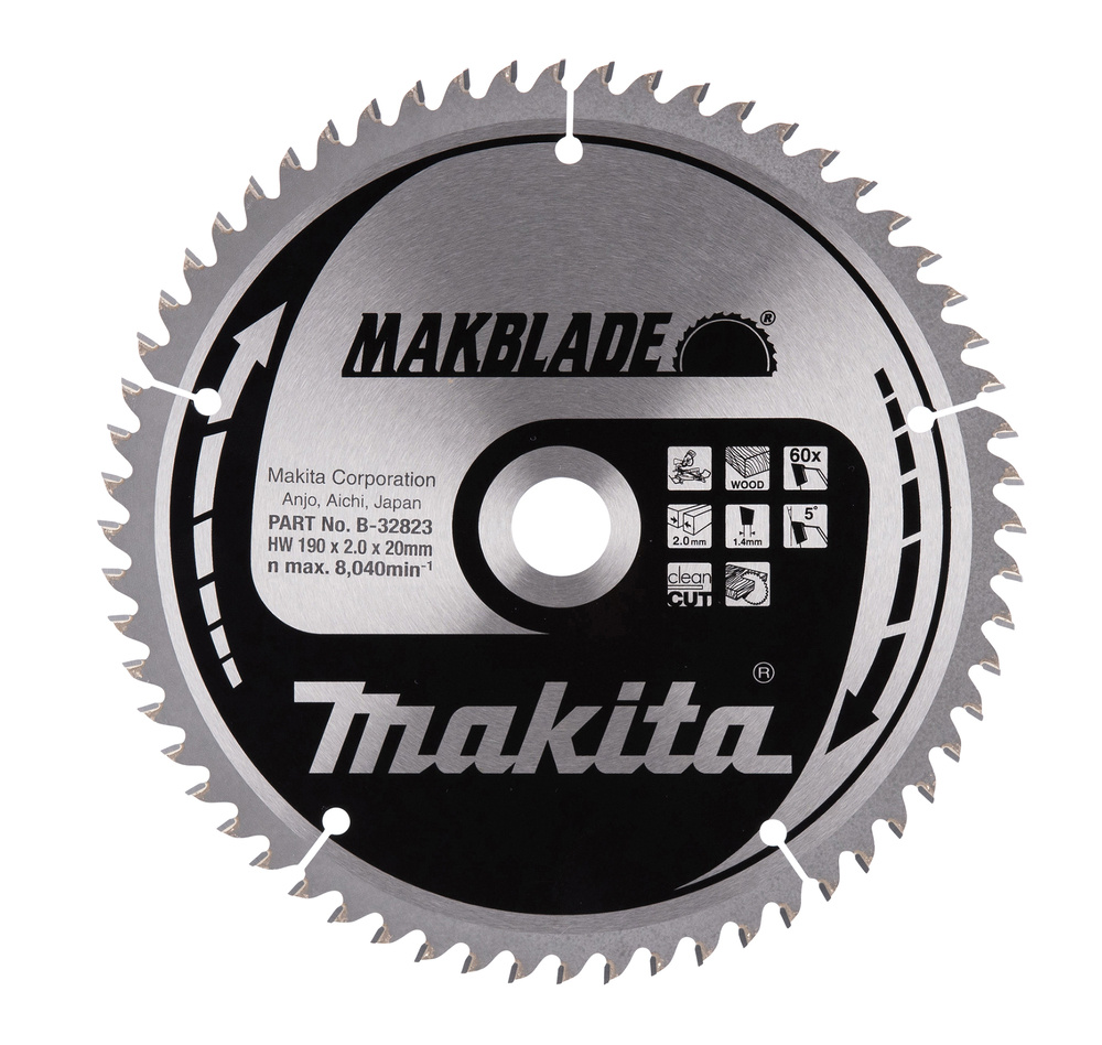 MAKITA B-32823 PYÖRÖSAHANTERÄ 190X20X2,0MM, Z-60 PUULLE, LS0714 MAK-B-32823