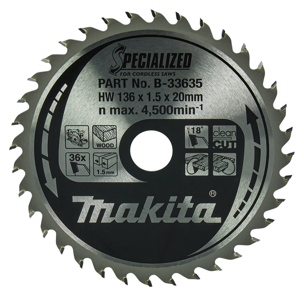 MAKITA B-33635 PYÖRÖSAHANTERÄ 136X20X1,5MM, Z-36 PUULLE, DSS501 MAK-B-33635