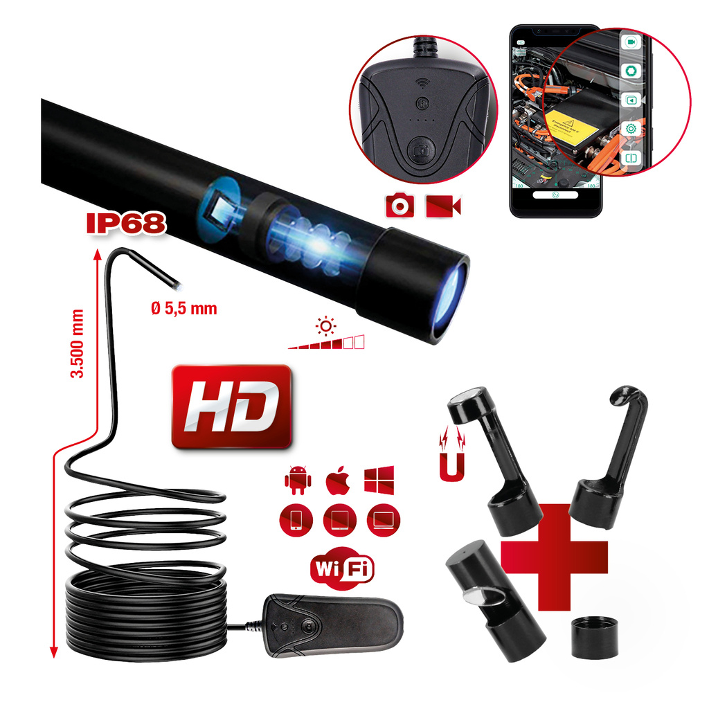 WI-FI-VIDEOSKOOPPISARJA-SARJA Ø 5,5 MM 0° HD ETUKAMERASONDILLA, 5-OS 550.7560