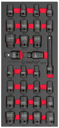 AMPRO 1/2" VOIMAHYLSYSARJA 29-OSAINEN, MILLISET JA TUUMASET, MODUULI, VA-SARJA