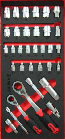AMPRO 1/4" & 3/8" FITS-ALL TYÖKALUSARJA, 33-OSAINEN MODUULI, VA-SARJA