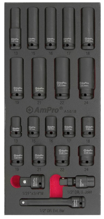AMPRO 1/2" VOIMAHYLSYSARJA 13-24MM, 21-OSAINEN, MODUULI, VA-SARJA