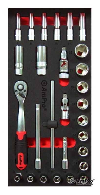 AMPRO 3/8" HYLSYSARJA 28-OSAINEN, MODUULI, VA-SARJA T45327