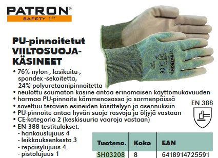 TYÖKÄSINEET 8 PU-PINNOI. VIILTOS. LASIKUITU