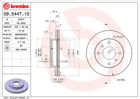 J-LEVY PRIMERA P10 90-96 242MM ETU BREMBO