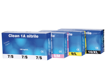CLEAN 1A NITRILE / VAHVA NITRIILI KERTAKÄYTTÖKÄSINE / PUUTERITON / PAKSUUS 0.11MM / PITUUS 24.5CM / ELINTARVIKE HYVÄKSYN