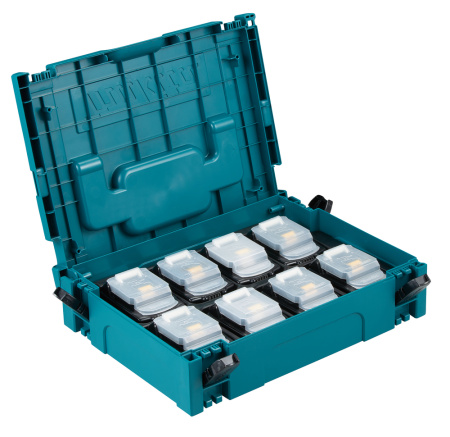 MAKITA 199697-1 AKKUPAKETTI 8 KPL BL1850B MAKPAC SALKUSSA. 18V, 5,0 AH, LIUKULUKITUS, KAPASITEETTINÄYTTÖ