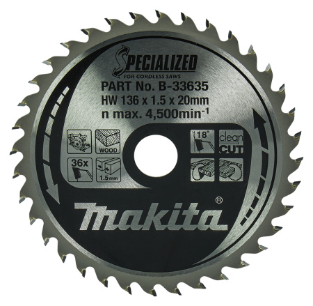 MAKITA B-33635 PYÖRÖSAHANTERÄ 136X20X1,5MM, Z-36 PUULLE, DSS501