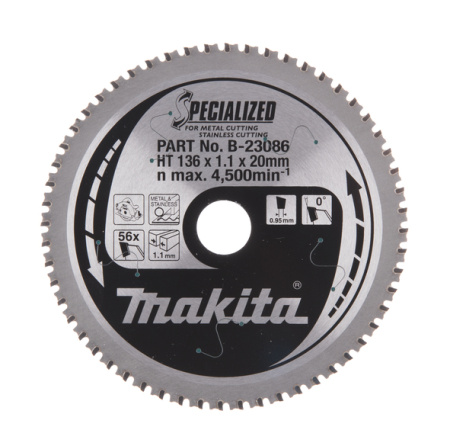 MAKITA B-23086 PYÖRÖSAHANTERÄ HM 136X20X1,1MM, Z-56 RUOSTUMATTOMALLE