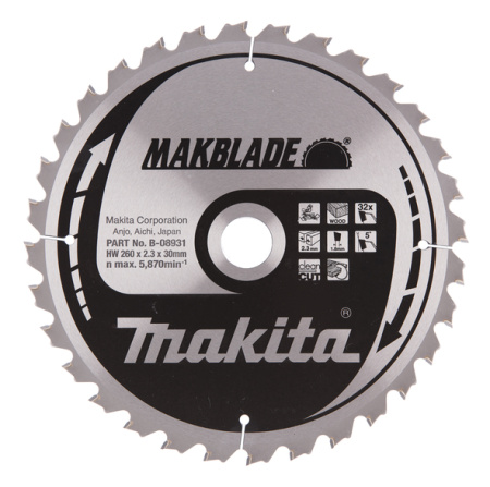 MAKITA B-08931 PYÖRÖSAHANTERÄ 260X30X2,3MM Z32, PUULLE