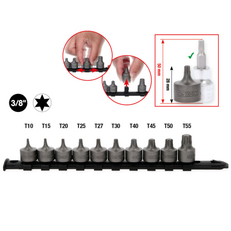 3/8Ö:N BITTIHOLKKISARJA TORX, LYHYT, 10-OSAINEN T10-T55