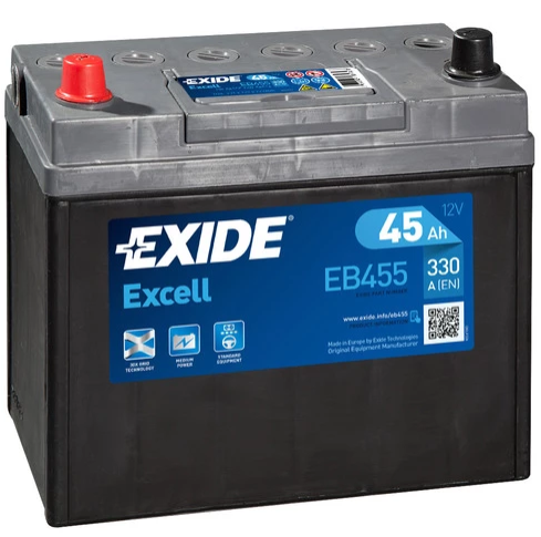 EXIDE EXCELL AKKU 12V, 45AH/330A, P237, L127, K227 (+/-) EB455