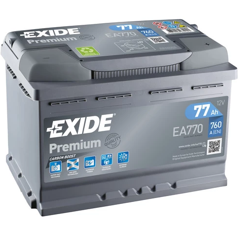 EXIDE PREMIUN AKKU 12V, 77AH/760A, P278, L175, K190 (+/-) EA770