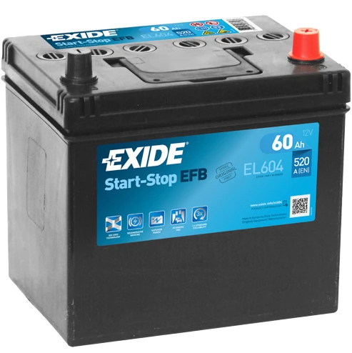 EXIDE EFB START&STOP AKKU 12V, 60AH/520A, P230, L173, K222 (+/-) EL604