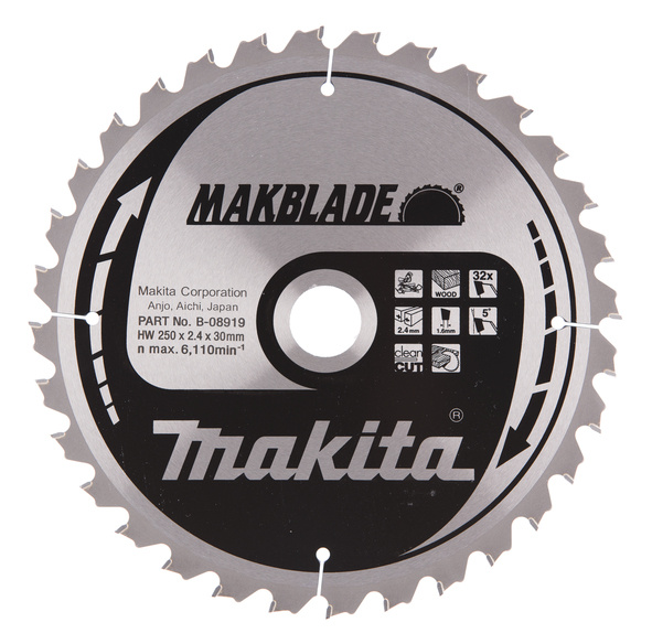 MAKITA B-08919 PYÖRÖSAHANTERÄ HM 250X30X2,4MM, Z-32 PUULLE MAK-B-08919