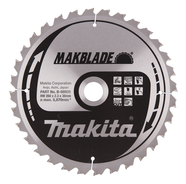 MAKITA B-08931 PYÖRÖSAHANTERÄ 260X30X2,3MM Z32, PUULLE MAK-B-08931