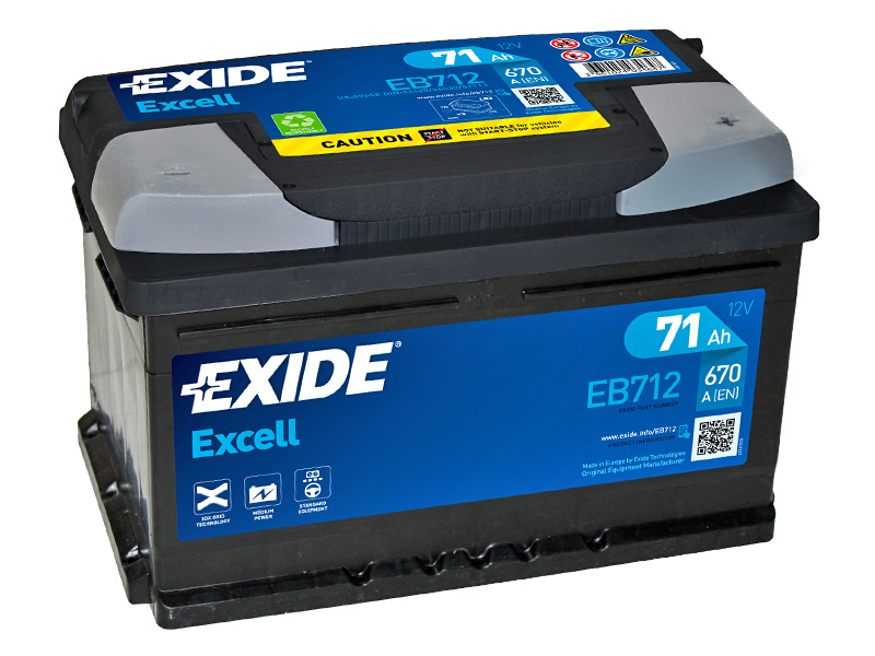 EB712 EXIDE EXCELL 71AH 278X175X175 -/+ 670A 1815-EB712
