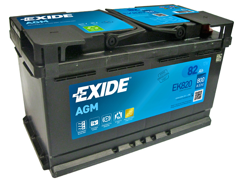 EXIDE AGM START&STOP AKKU 12V, 82AH/800A, P315, L175, K190 (+/-) EK820